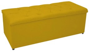 Kit Cabeceira e Calçadeira Baú Estofada Mel 140 cm Casal Com Capitonê Corano Amarelo - ADJ Decor