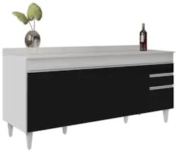 Balcão Gabinete 180cm com Tampo Dallas Branco/Preto - Lumil