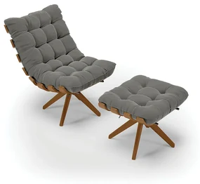Poltrona com Puff GiratĂłrio Costela Suede Base de Madeira MA30 M11 - D'Rossi - Grafite