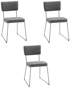 Kit 3 Cadeiras de Jantar Decorativa Base Aço Preto Luigi Linho Cinza G17 - Gran Belo