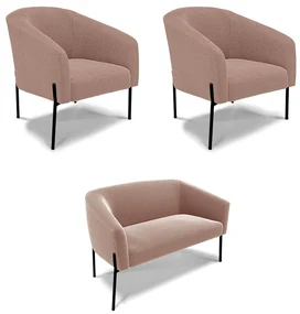 Namoradeira e 2 Poltronas PĂ© Ferro Preto Stella BouclĂŞ D03 - D'Rossi - Rose
