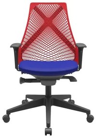 Cadeira Office Bix Tela Vermelha Assento Aero Azul Autocompensador Base Piramidal 95cm - 64025 Sun House