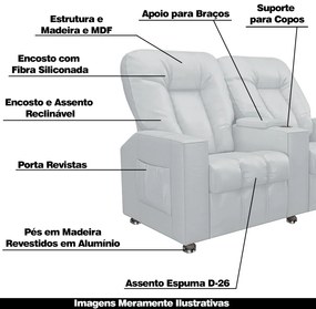 Poltrona Reclinável 2 Lugares para Sala de Cinema Pequim PU Branco G23 - Gran Belo