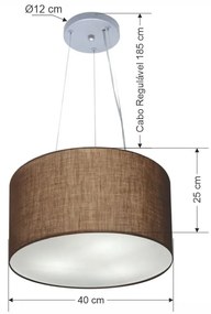 Lustre Pendente Cilíndrico Vivare Md-4182 Cúpula em Tecido 40x25cm - Bivolt