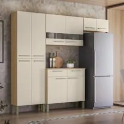 Cozinha Compacta Com Balcão 221cm Vivian Plus Freijó/Soft Z06 - Mpozen