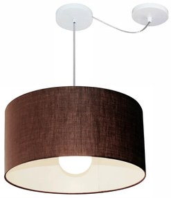 Lustre Pendente Cilíndrico Com Desvio Md-4230 Cúpula em Tecido 50x25cm Café - Bivolt