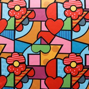 Poltrona Nina Estampado Romero Britto D15 Pés Palito Castanho D'Rossi