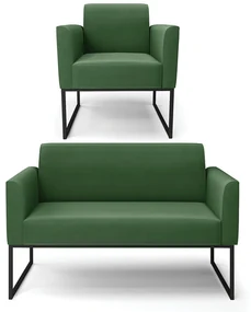 Sofá Namoradeira com Poltrona Base Industrial Preto Marisa Suede Verde D03 - D'Rossi