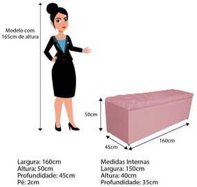 Calçadeira Estofada Liverpool 160 cm Queen Size Suede Rosa Bebê - ADJ Decor