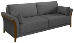 Sofá Living 3 Lugares 222cm Pés Madeira Roya Z32 Linho Cinza Escuro -