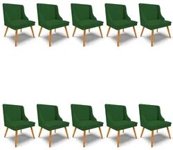 Kit 10 Cadeiras Estofadas para Sala de Jantar Pés Palito Lia Veludo Ve