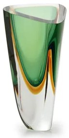 Vaso Triangular nº 3 Bicolor Verde com Âmbar Murano Cristais Cadoro