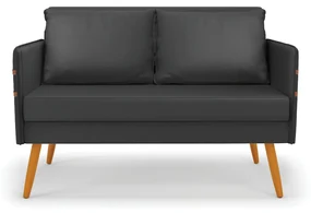 Kit 01 Namoradeira 02 Lugares e 02 Poltronas Mari Corino Preto Base de Madeira MA30