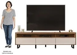 Rack Bancada para TV 75 Pol Pés Estilo Industrial Alfa D04 Off White/F