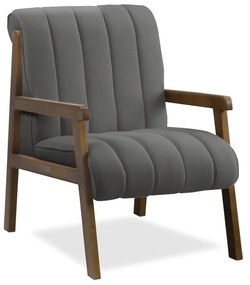 Poltrona Decorativa para Sala Base de Madeira Daline Bouclê E03 - D'Rossi - Cinza escuro