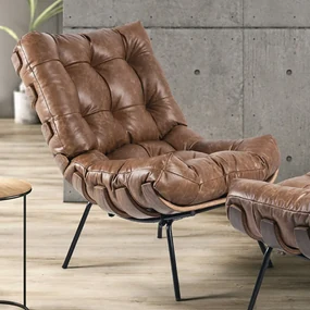 Poltrona Costela Kit 2 Couro Nozes Base Industrial Preto M11 - D'Rossi