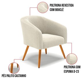 Poltrona Decorativa Pé Palito Castanho Stella Bouclê D03 - D'Rossi - Bege