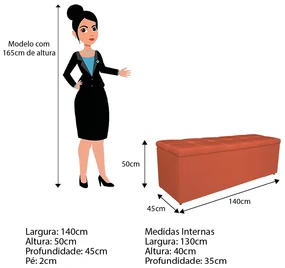 Calçadeira Estofada Manchester 140 cm Casal Suede Terracota - ADJ Decor