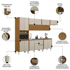 Cozinha Modulada 6 Peças Balcão Para Pia CP1 Da Vinci L06 Nature/Off W