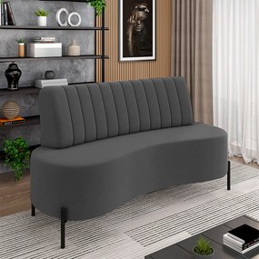 Sofá Living Decorativo 2 Lugares 1,60M Katara Pés de Ferro Veludo Grafite G33 - Gran Belo