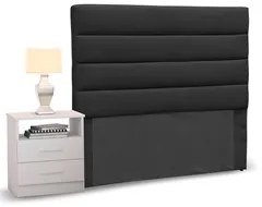 Cabeceira Cama Box Solteiro 90cm Greta Suede Preto e 1 Mesa de Cabecei