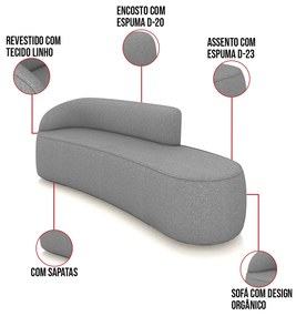 Sofá 4 Lugares Orgânico 220cm Morgan e 2 Poltronas Lua Linho Grafite D03 - D'Rossi