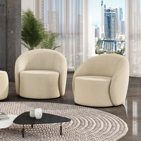 Poltrona Decorativa Orgânica Giratória Kit 2 Lua Suede D03 - D'Rossi - Bege