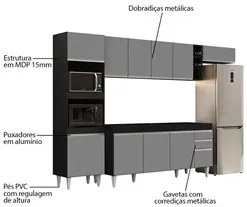 Armário de Cozinha Modulada 5 Peças CP16 Balcão Preto/Cinza - Lumil