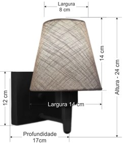 Arandela Quadrada Md-2034 Preto Cúpula em Tecido Cone Rustico Cinza - Bivolt