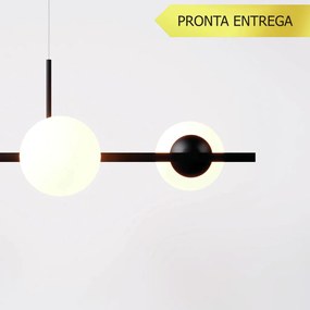 Pendente Botton Small Retângular 80X26Cm Alumínio E Globo Ø12Cm Fosco... (PRETO, FOSCO)