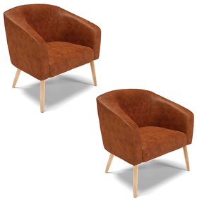 Poltrona Decorativa Pé Palito Natural kit 2 Stella Sintético PU Nozes D03 - D'Rossi