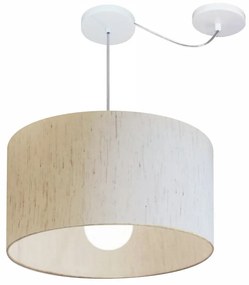 Lustre Pendente Cilíndrico Com Desvio Linho Bege MJ-4231 Para Mesa de Jantar e Estar