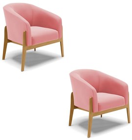 Poltrona Decorativa Base de Madeira kit 2 Stella Suede Rosê D03 - D'Rossi