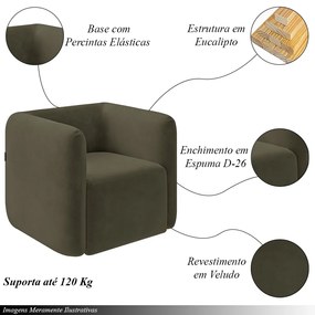 Kit 2 Poltronas Decorativas Sala de Estar Trinidad Base Fixa Veludo Castor G33 - Gran Belo