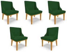Kit 5 Cadeiras Decorativas Sala de Jantar Base Fixa de Madeira Firenze Veludo Verde Luxo/Castanho G19 - Gran Belo