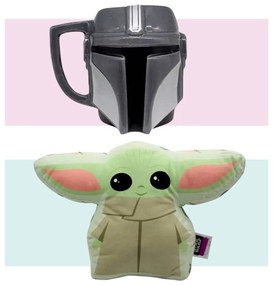 Kit Star Wars Caneca 3D Mandalorian e Almofada Baby Yoda