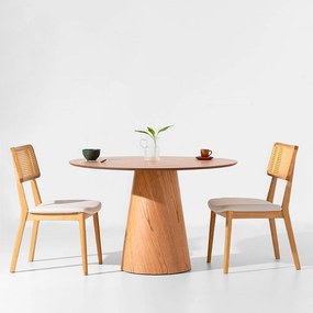 Conjunto Mesa de Jantar Dadi Orgânica 1,20m - Cinamomo + 2 Cadeiras Lalá Palha Natural - Plot Cru