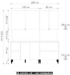 Armário de Cozinha CP02 e Tampo 120cm Minsk K02 Vanilla/Freijó - Mpoze