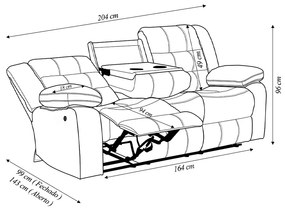 Sofá Reclinável Sala de Cinema 3 Lugares Hollywood Manual Massagem Aquecimento Porta Copos PU Caramelo G94 - Gran Belo