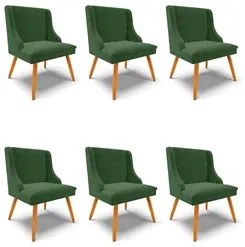 Kit 6 Cadeiras Estofadas para Sala de Jantar Pés Palito Lia Suede Verd