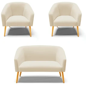Namoradeira e 2 Poltronas PĂ© Palito Castanho Stella Linho D03 - D'Rossi - A27 Areia