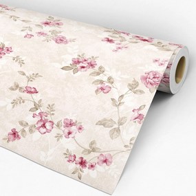 Papel de Parede Floral Rosa Marrom e Linho Retrô