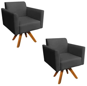 Kit 02 Poltronas GiratĂłria Marisa Suede Preto Base Madeira MM30 D'Rossi