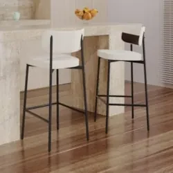 Banqueta Alta Bar Estofada Kit 6 Ella M25 Linho Palha/Marrom - Mpozena