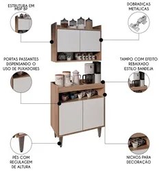 Armário Aéreo Ceci e Balcão Aparador Buffet Lice M24 Freijó/Branco - M