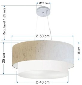 Pendente Cilíndrico Linho Bege e Branco MJ-4061 Para Mesa de Jantar e Estar