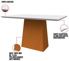 Mesa de Jantar Retangular Tampo com Vidro Bella 135 cm Off White Base Ypê - D'Rossi