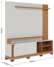 Estante de TV 75 Polegadas 180cm Itaim C04 - D'Rossi - Off White Matte e Freijó