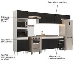 Armário de Cozinha Modulada 5 Peças CP15 Balcão com Pia Inox Branco/Pr