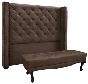 Cabeceira Cama Box Casal 140cm e Recamier Vicenza Veludo Marrom S04 - D'Rossi